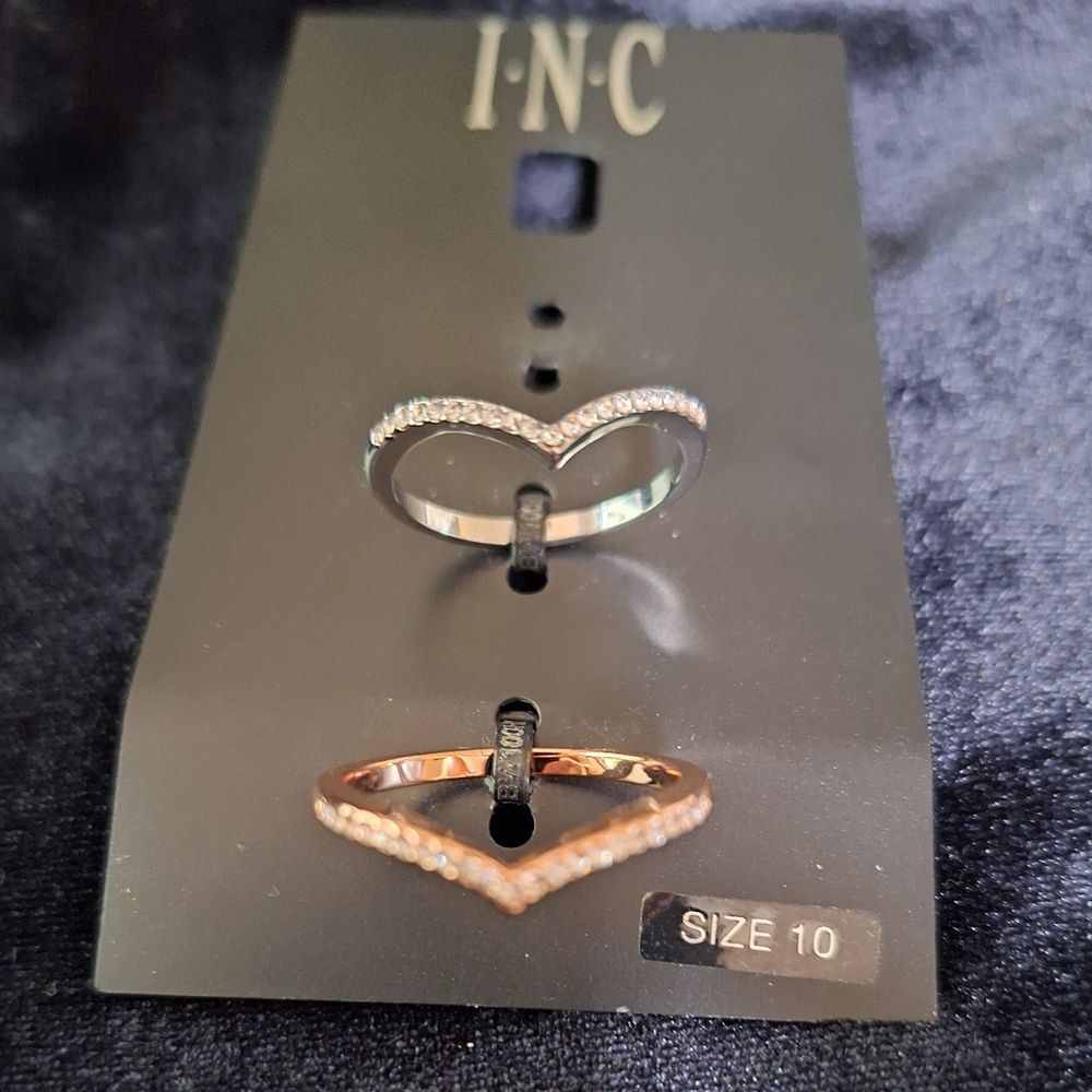 I.n.c International Concepts  Two-Tone 2-Pc Set Crystal Chevron Stackable Rings